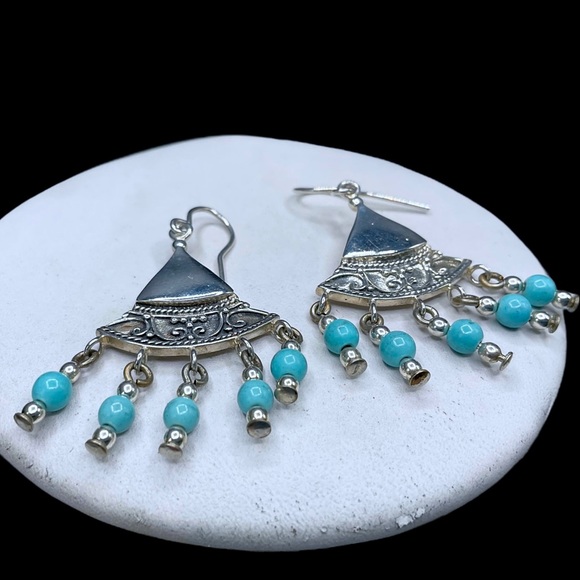 🌺Vintage Jezlaine Sterling & Turquoise Earrings - Picture 3 of 14
